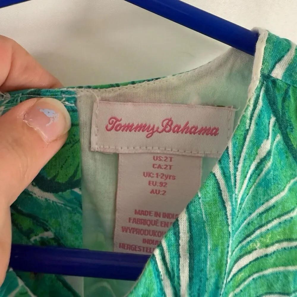 Tommy Bahama Dress Toddler Girls 2T Green Pink Palm Print Sleeveless